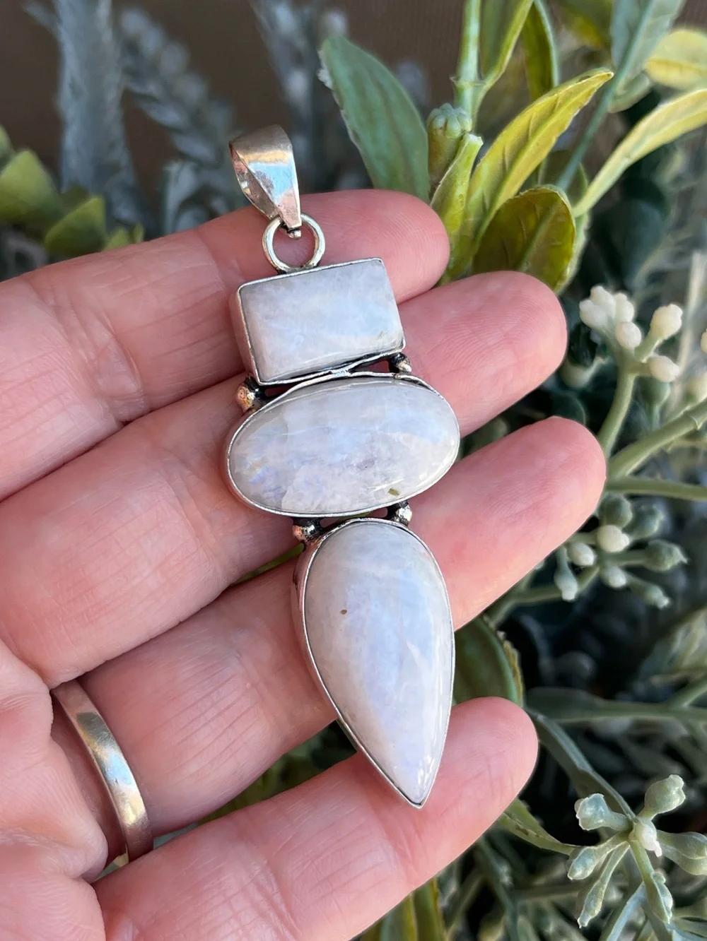 Handcrafted XL Moonstone 2.5” Silver Pendant